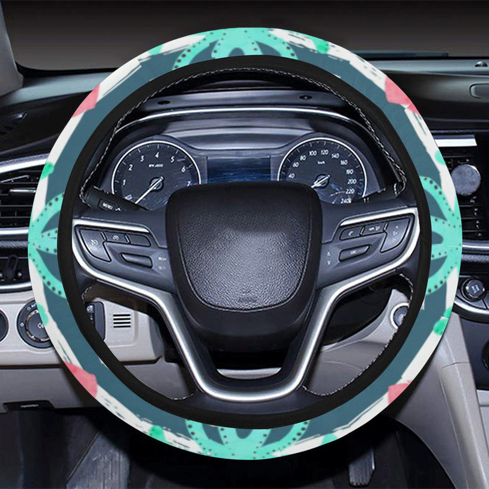 Cute octopuses heart striped background Car Steering Wheel Cover