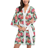 Beautiful flamingo tropical palm leaves hibiscus p Women's Short Kimono Robe
