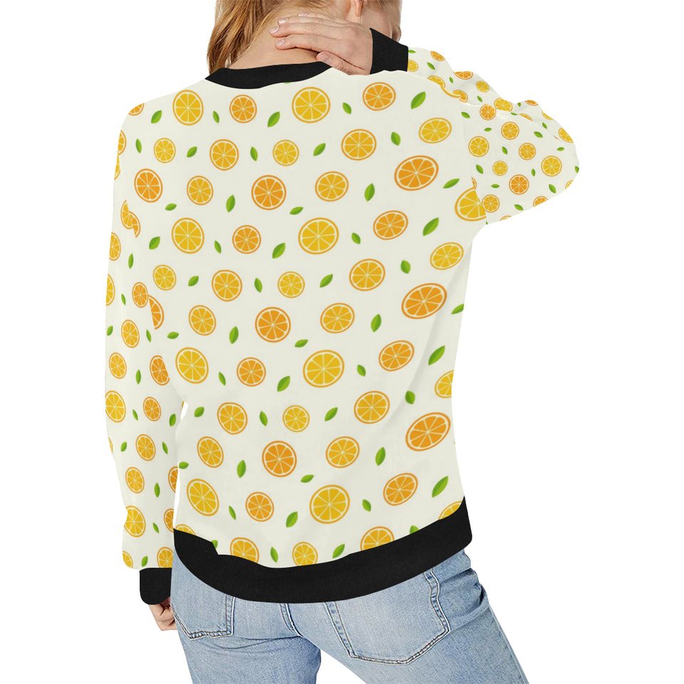 oranges leaves pattern Women's Crew Neck Sweatshirt