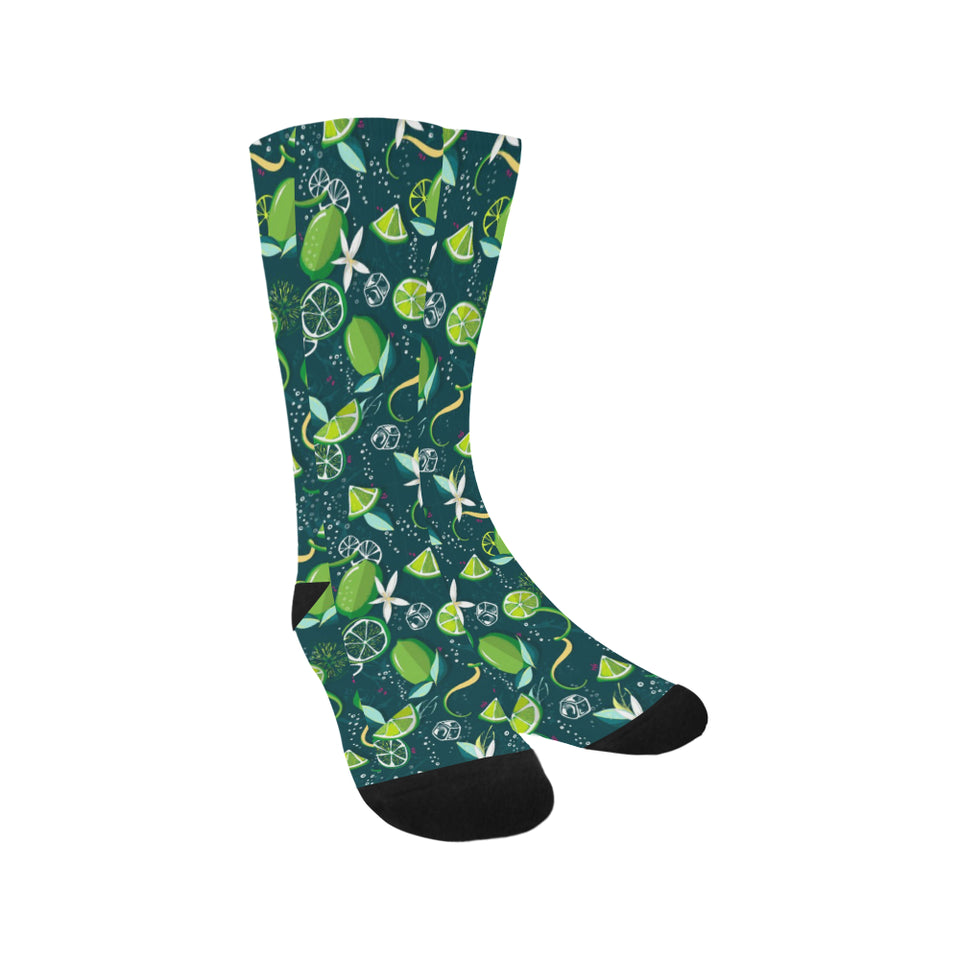 Lime ice flower pattern Crew Socks