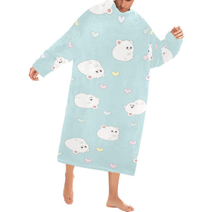 White cute hamsters heart pattern Blanket Robe with Sleeves