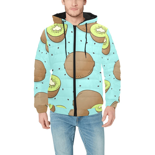 Kiwi blue background Men's Padded Hooded Jacket