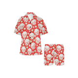 Cute Maneki neko cat red background Women's V-Neck Short Pajama Set