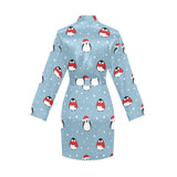 Cute penguin christmas snow pattern Women's Long Sleeve Belted Night Robe