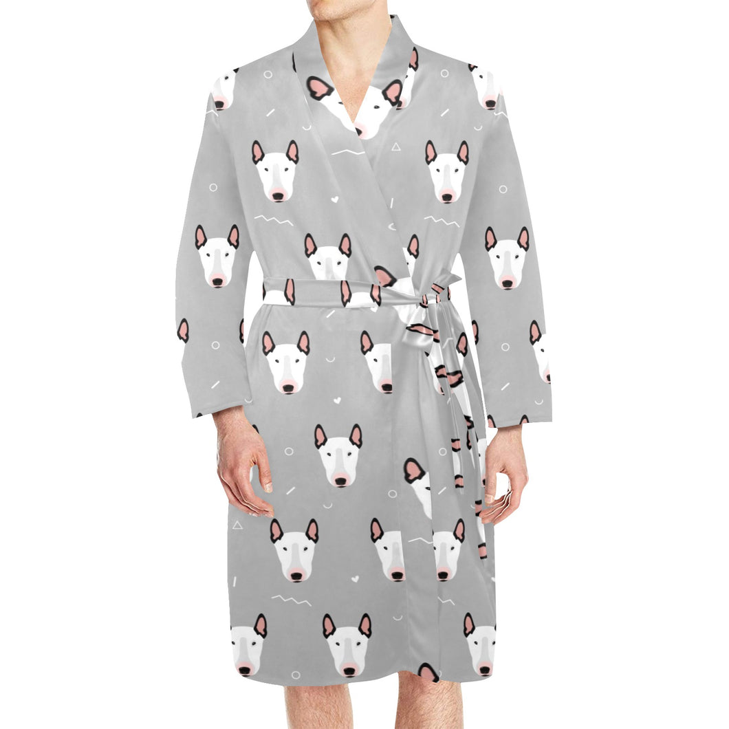 Bull Terrier Pattern Print Design 05 Men's Long Sleeve Belted Night Robe