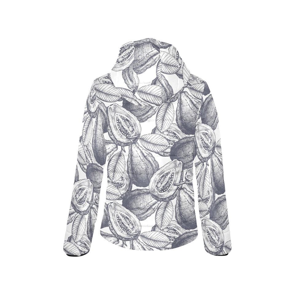 Guava tropical hand drawn pattern Women's Padded Hooded Jacket
