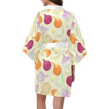 Onion garlic white red pattern Women's Short Kimono Robe