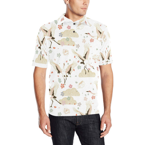 Beautiful Japanese cranes pattern Men's All Over Print Polo Shirt