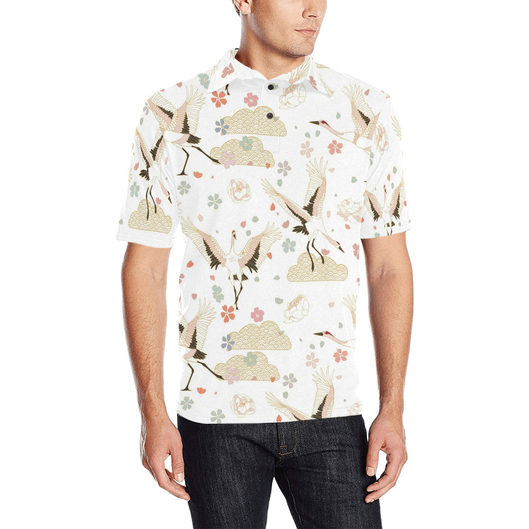 Beautiful Japanese cranes pattern Men's All Over Print Polo Shirt