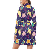 Colorful sea turtle pattern Women's Long Sleeve Belted Night Robe