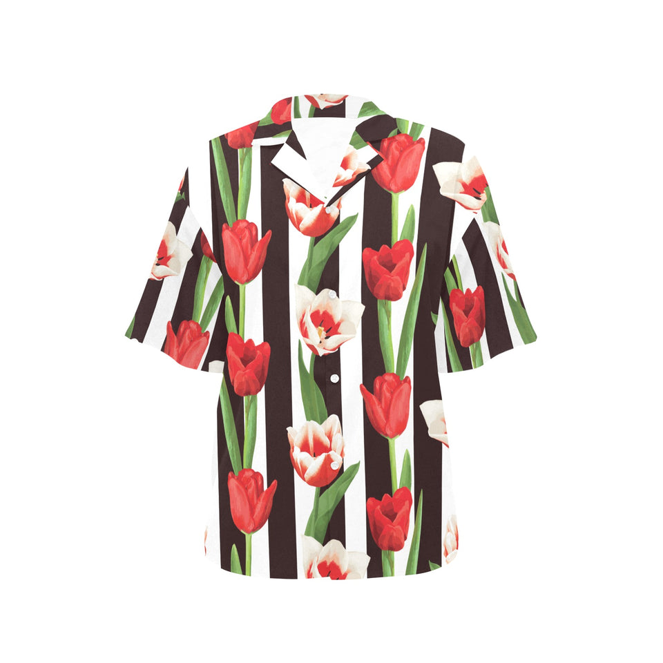 red and white tulips pattern Women's All Over Print Hawaiian Shirt