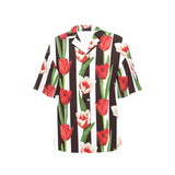 red and white tulips pattern Women's All Over Print Hawaiian Shirt