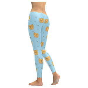 Brown cute pomeranian blue blackground Women's Legging Fulfilled In US