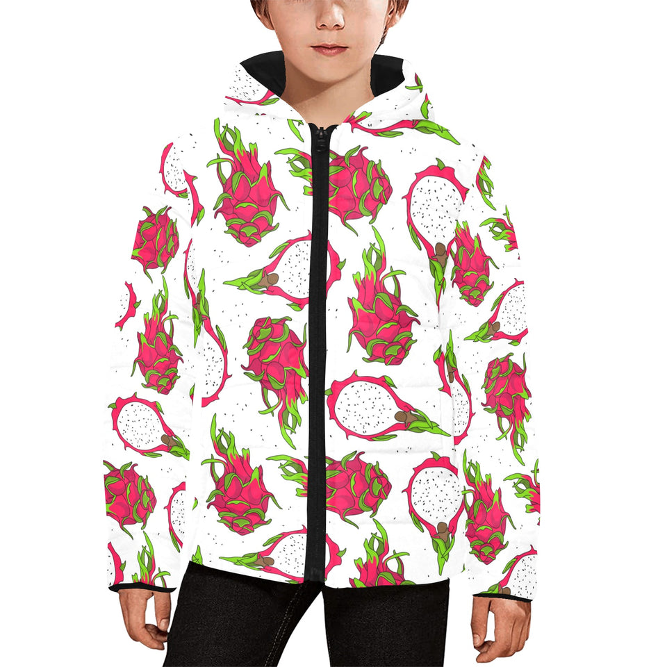 dragon fruits white background Kids' Boys' Girls' Padded Hooded Jacket
