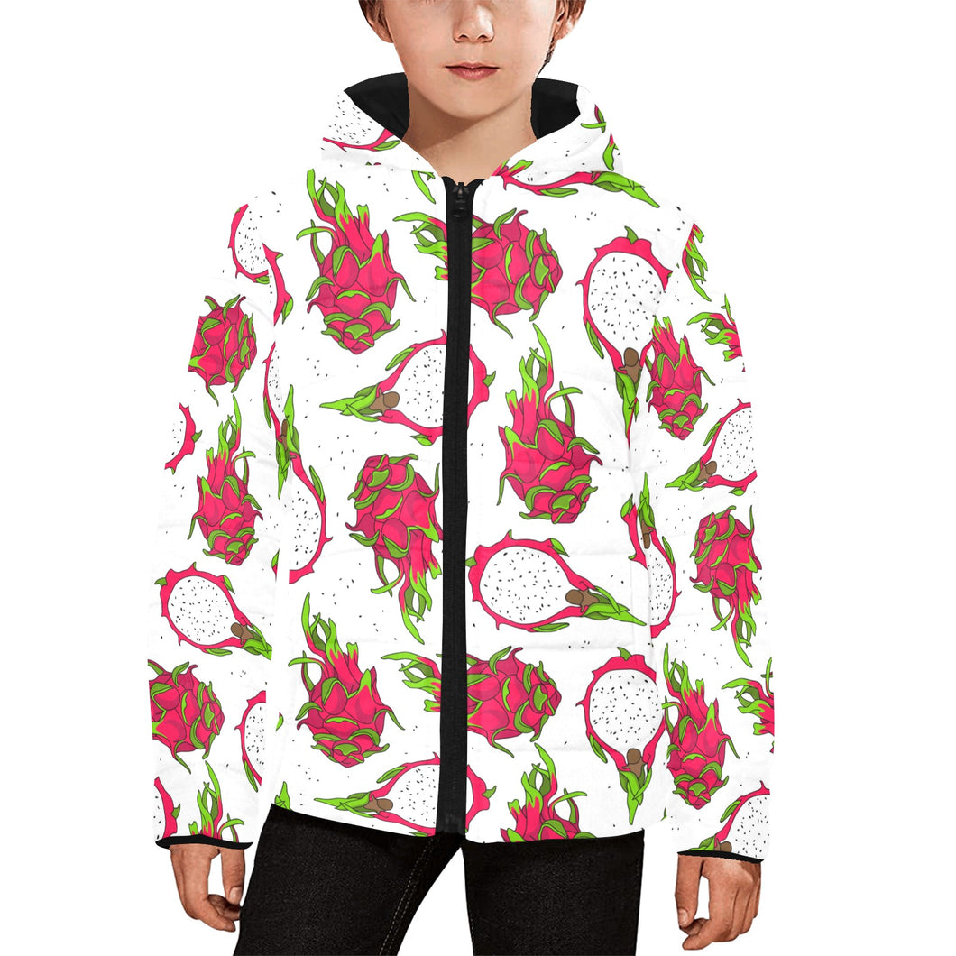 dragon fruits white background Kids' Boys' Girls' Padded Hooded Jacket