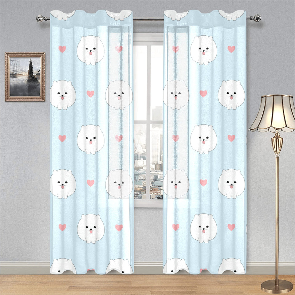 White cute pomeranian pattern Gauze Curtain