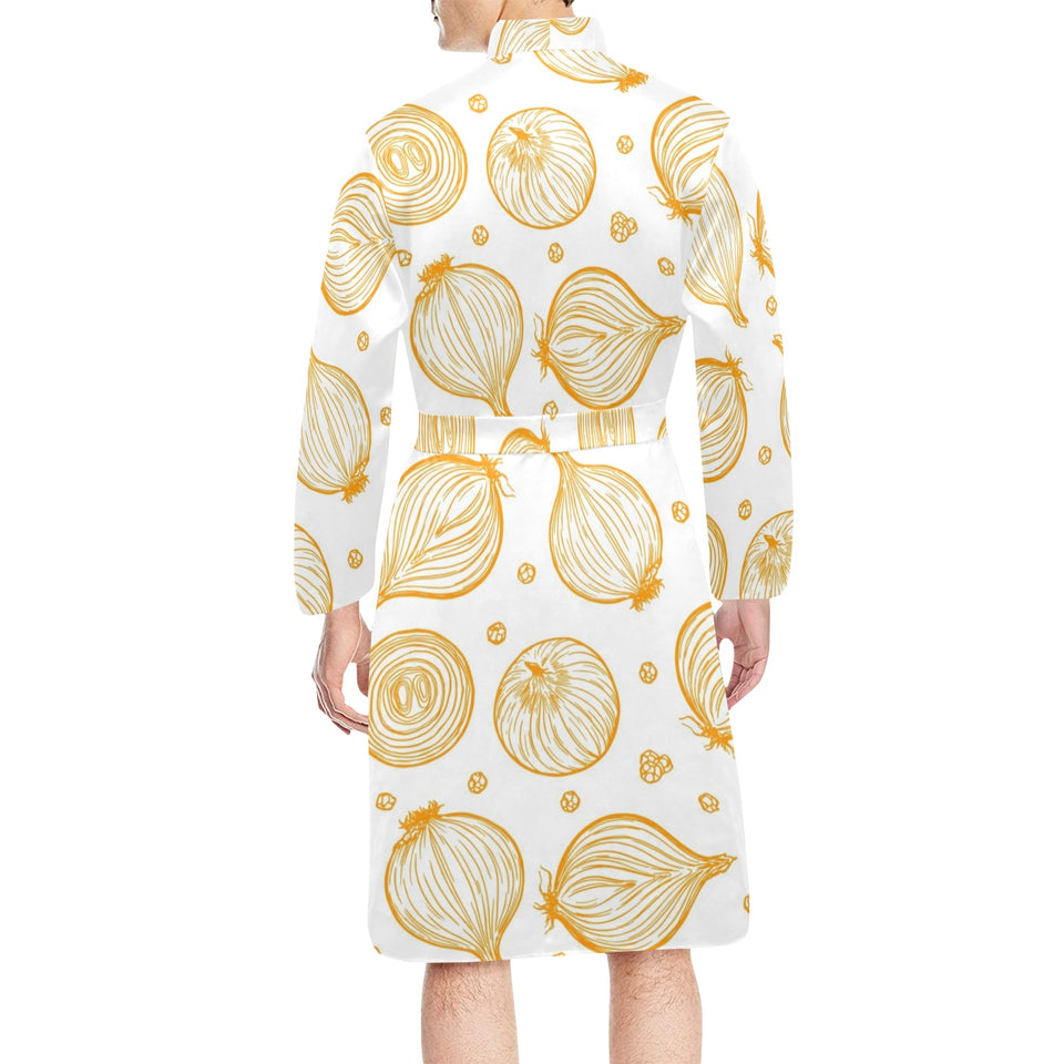 hand drawn onion pattern Men's Long Sleeve Belted Night Robe