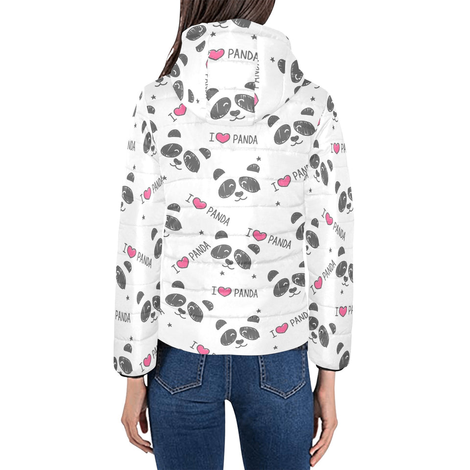 Hand Drawn faces of pandas pattern Women's Padded Hooded Jacket