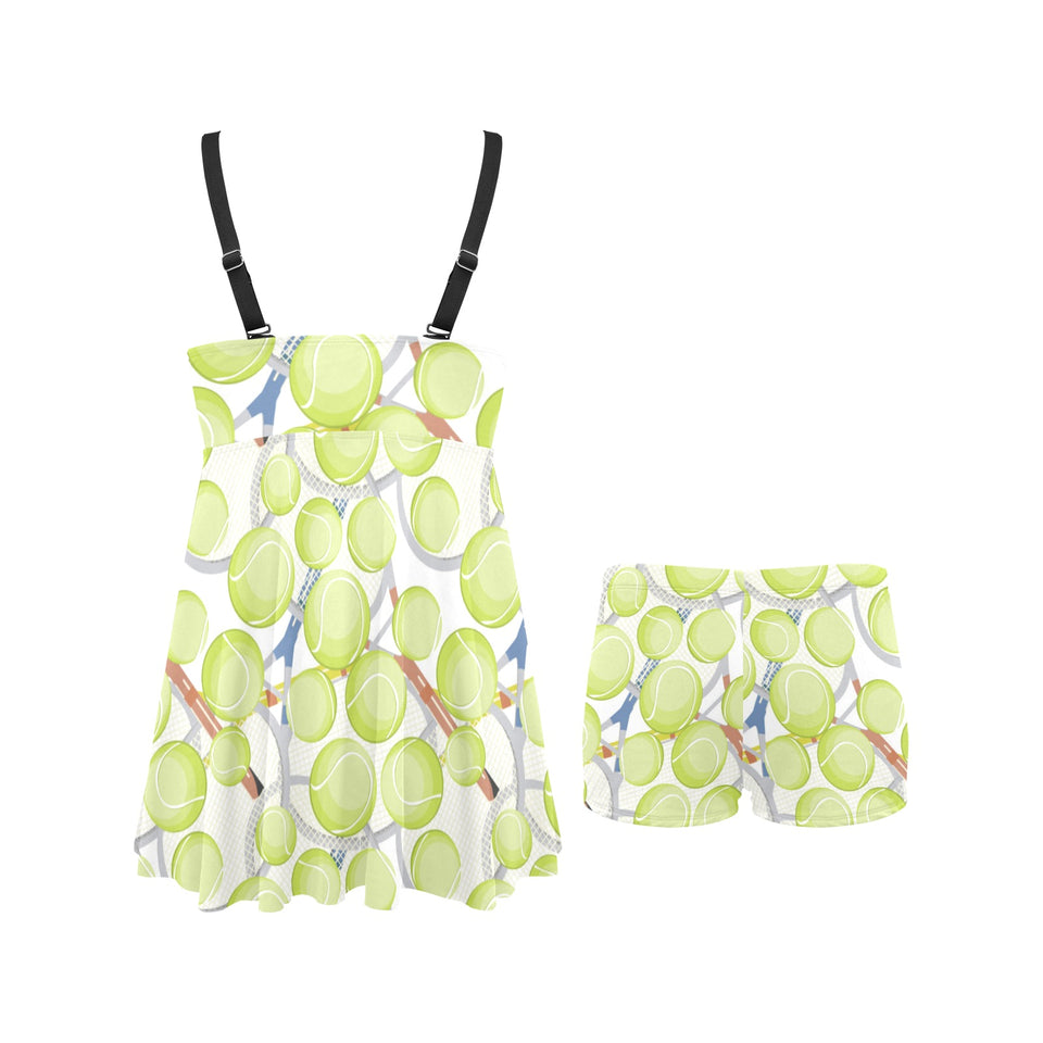 Tennis Pattern Print Design 01 Chest Sexy Pleated Two Piece Swim Dress