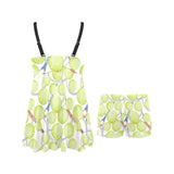 Tennis Pattern Print Design 01 Chest Sexy Pleated Two Piece Swim Dress