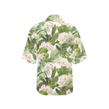 White orchid flower tropical leaves pattern Women's All Over Print Hawaiian Shirt