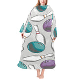 Bowling ball and pin gray background Blanket Robe with Sleeves