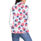 Strawberry pattern blue lines background Women's Padded Vest