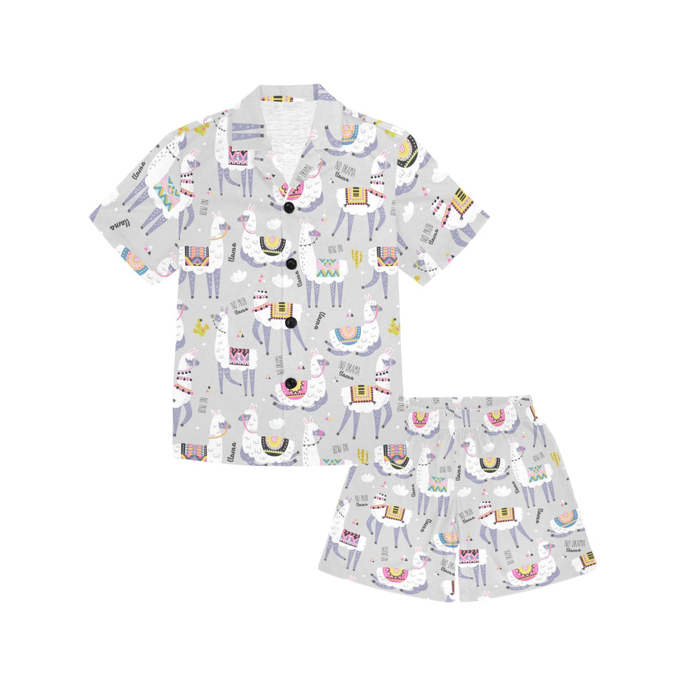 Cute Llama Alpaca pattern Kids' Boys' Girls' V-Neck Short Pajama Set