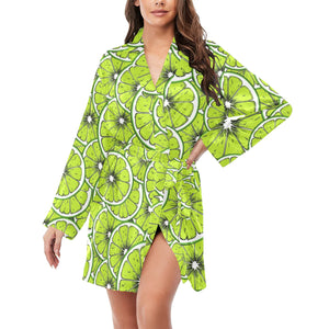 Slices of Lime design pattern Women's Long Sleeve Belted Night Robe