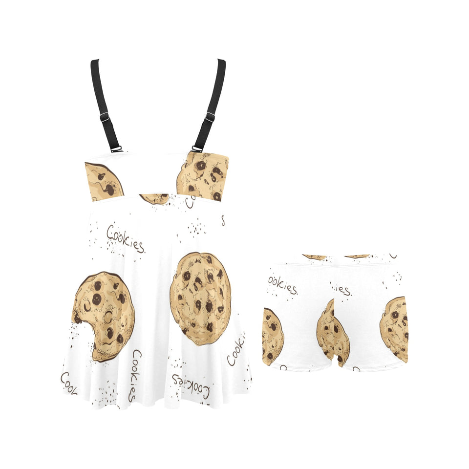 Sketch style cookie pattern Chest Sexy Pleated Two Piece Swim Dress