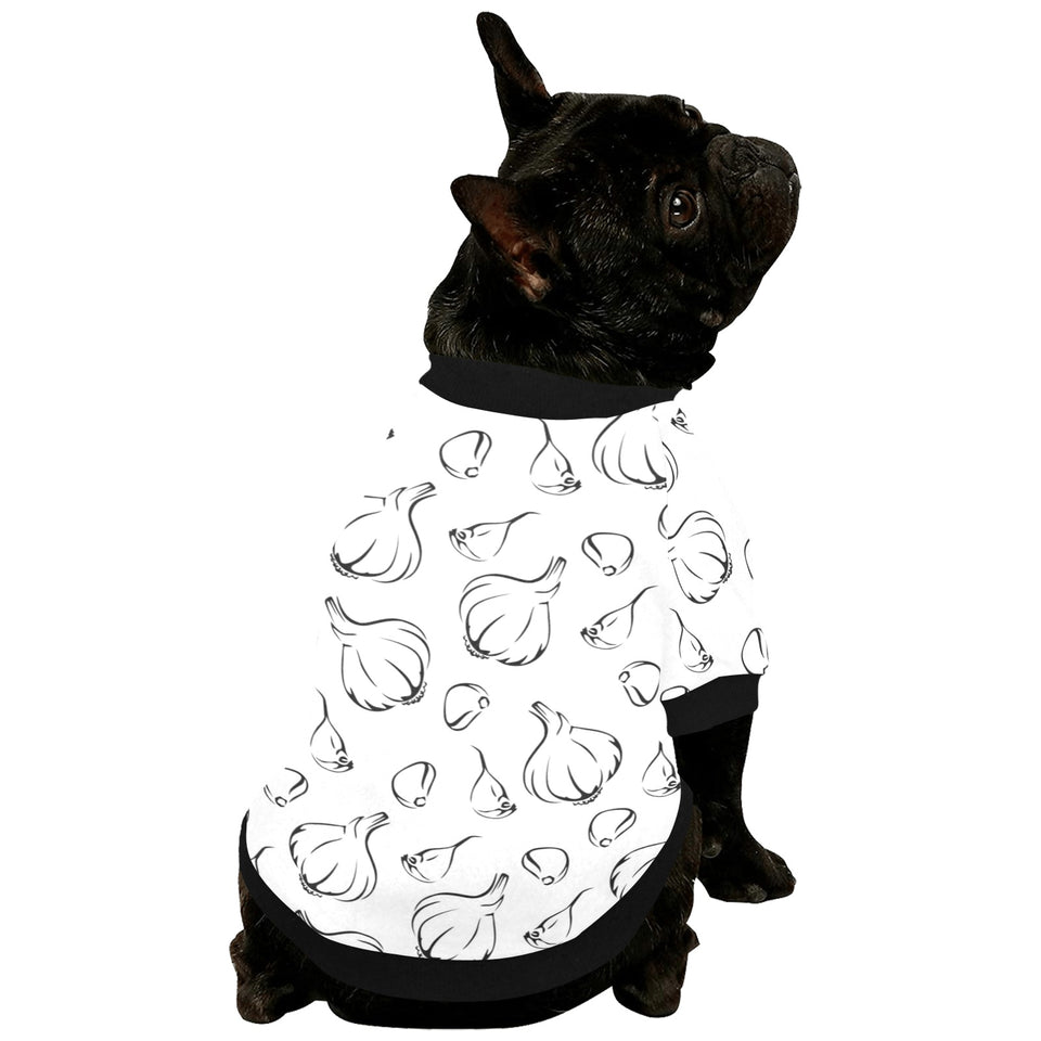 Garlic pattern black white All Over Print Pet Dog Round Neck Fuzzy Shirt