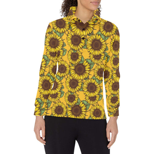 Sunflower pattern Women's Long Sleeve Polo Shirt