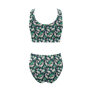 Pelican Pattern Print Design 03 Chest Bowknot High Waisted Bikini Swimsuit