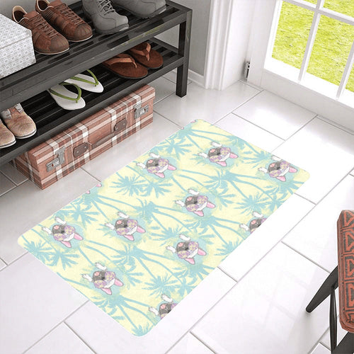 French bulldog hawaii blackground Doormat