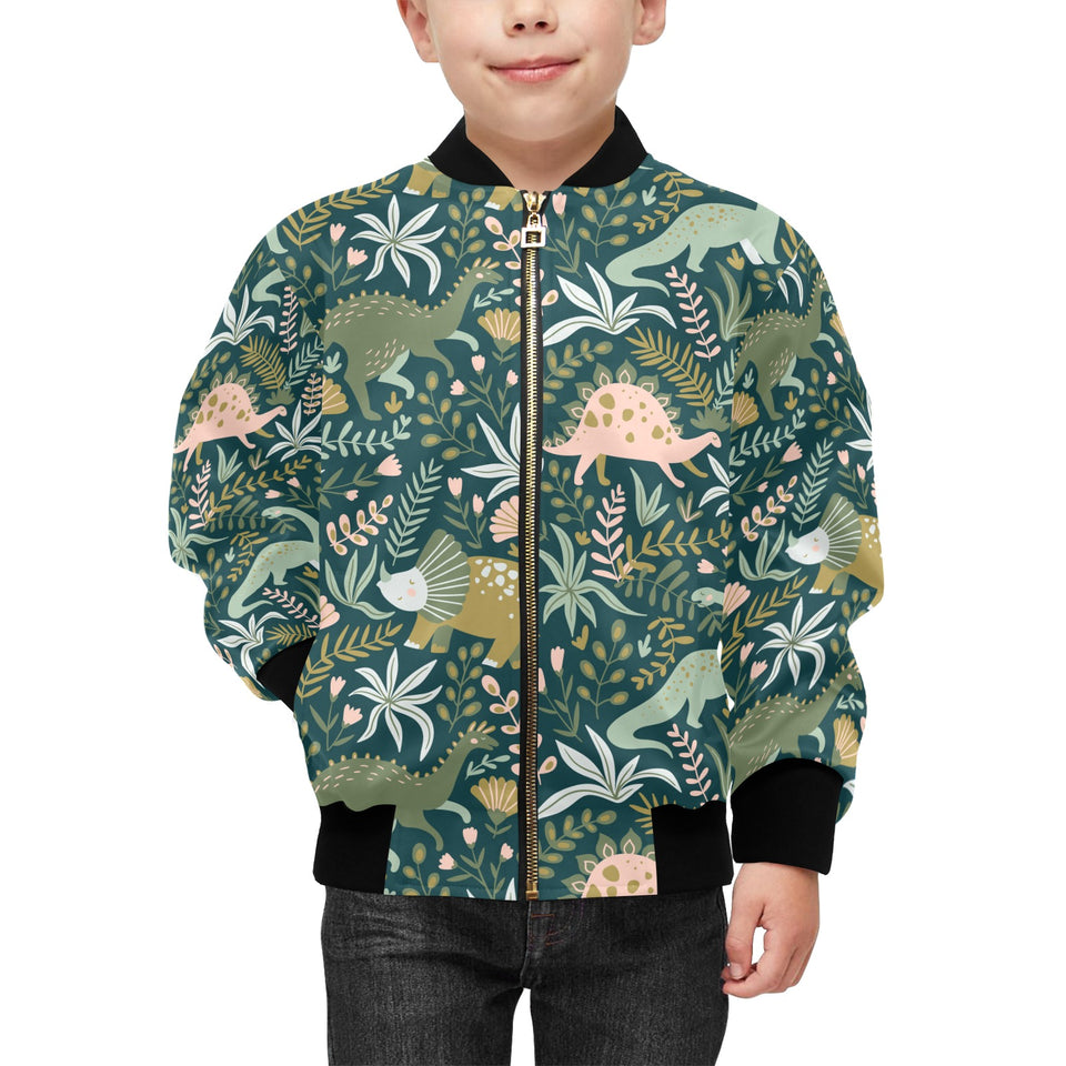 dinosaurs tropical leaves flower pattern Kids' Boys' Girls' Bomber Jacket