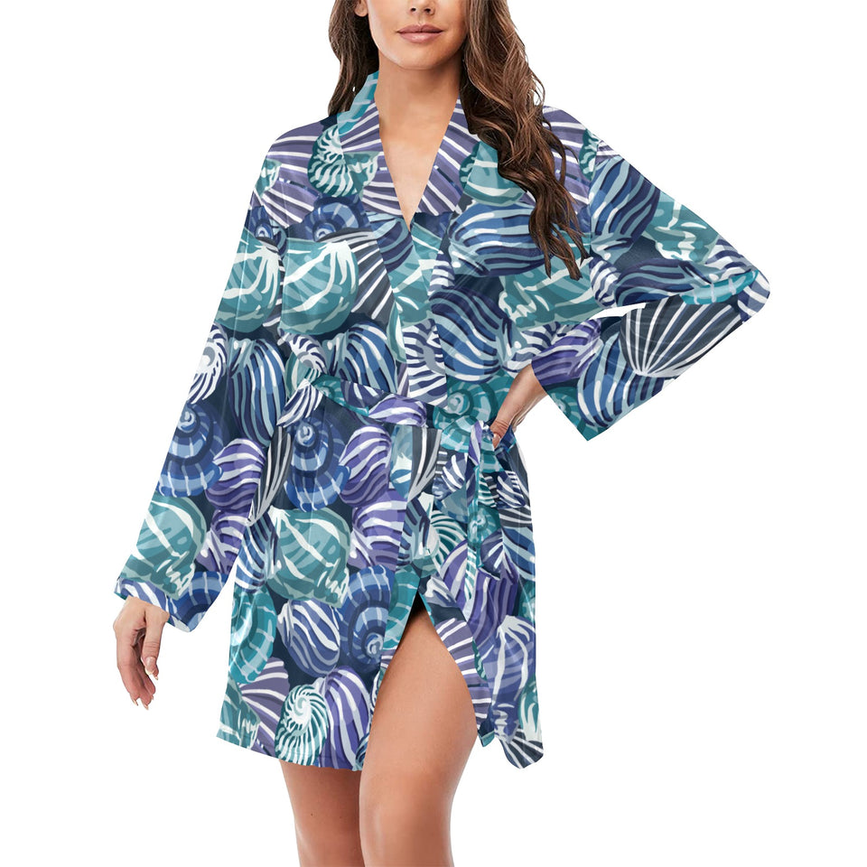 Shell design pattern Women's Long Sleeve Belted Night Robe