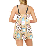 Cow bottle of milk pattern Chest Sexy Pleated Two Piece Swim Dress