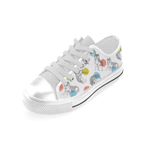 Siberian husky and colorful circle pattern Men's Low Top Shoes White