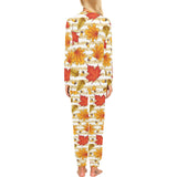 Maple leaf oak leaf acorns beige striped backgroun Women's All Over Print Pajama Set
