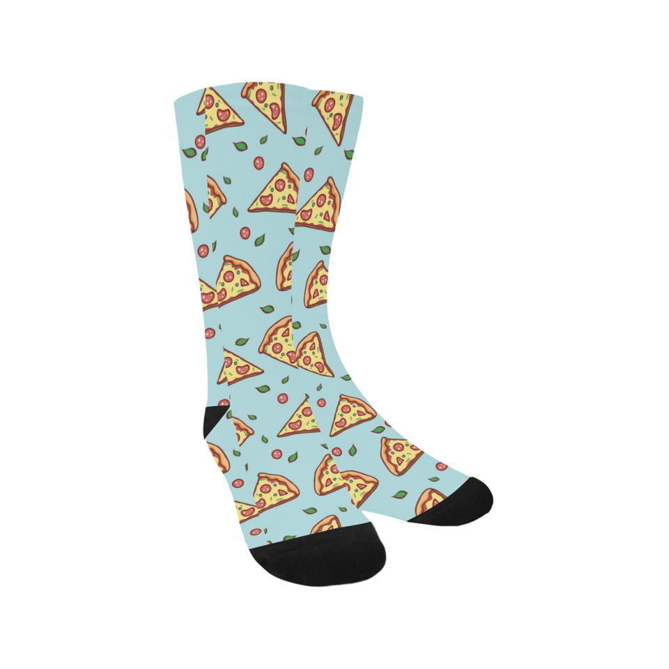 Hand drawn pizza blue background Crew Socks