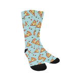 Hand drawn pizza blue background Crew Socks