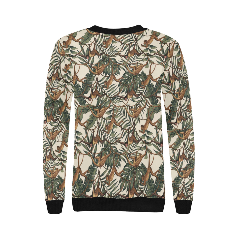 Monkey tropical leaves background Women's Crew Neck Sweatshirt