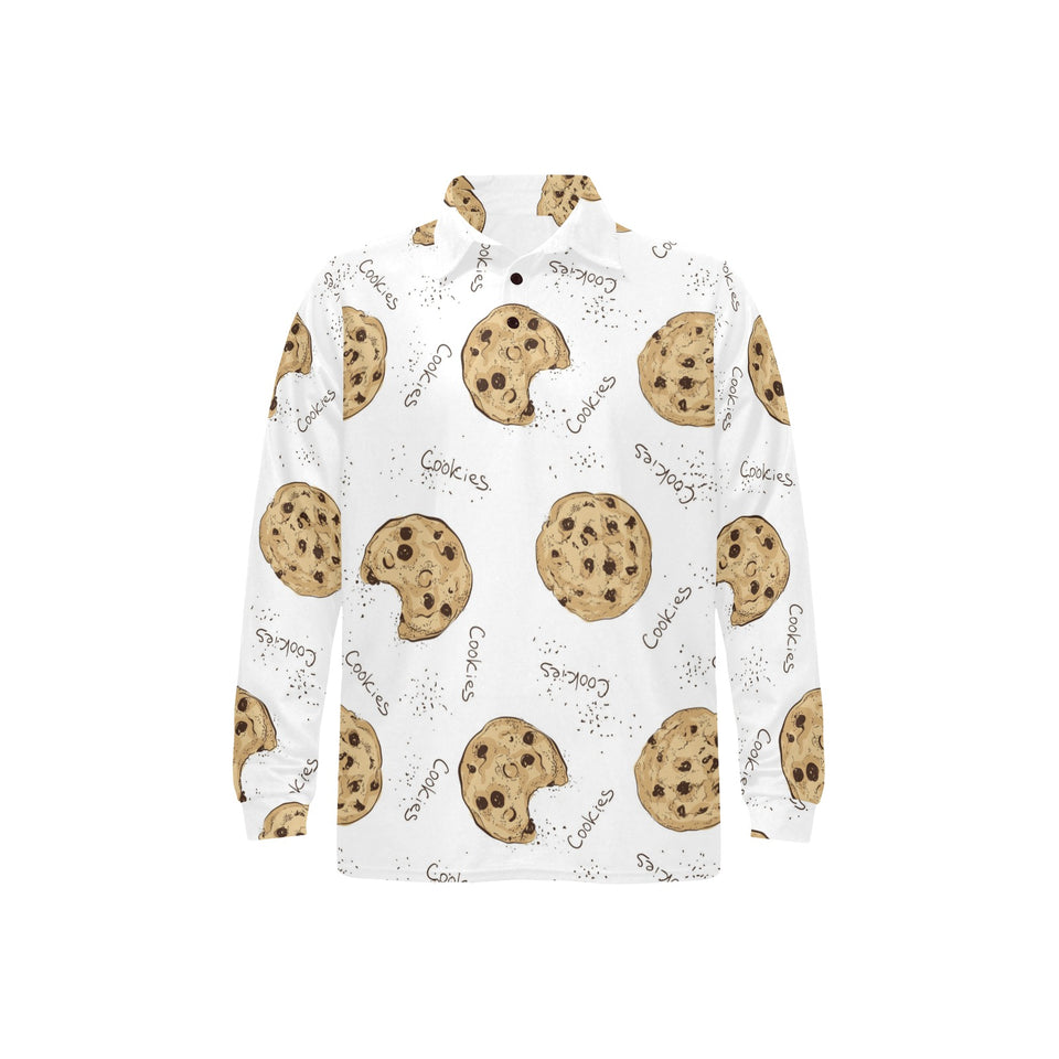 Sketch style cookie pattern Men's Long Sleeve Polo Shirt