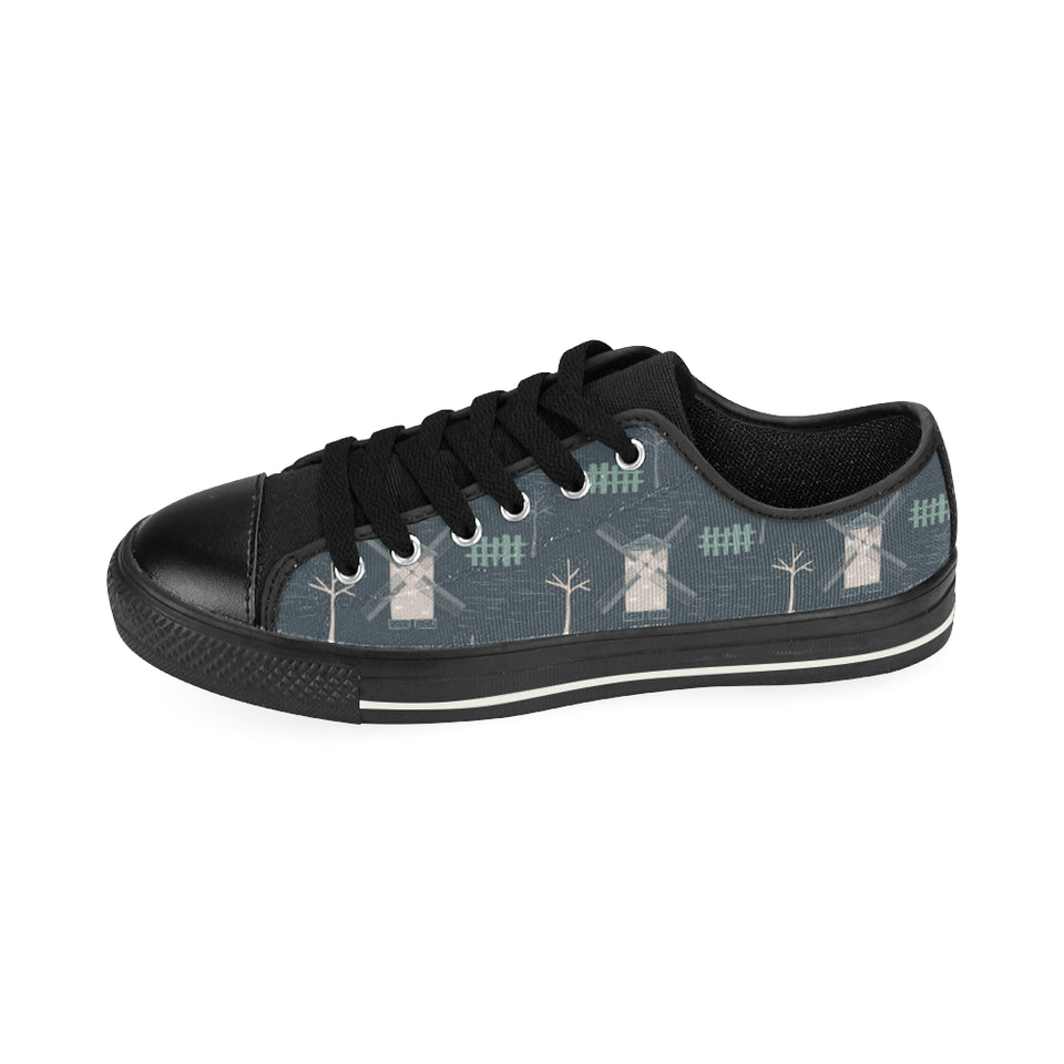 windmill tree pattern Men's Low Top Canvas Shoes Black