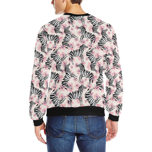Zebra pink flower background Men's Crew Neck Sweatshirt