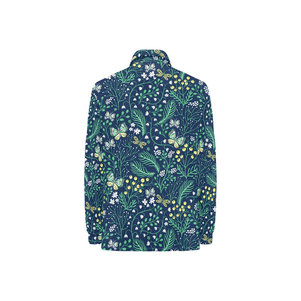 butterfly leaves pattern Women's Long Sleeve Polo Shirt