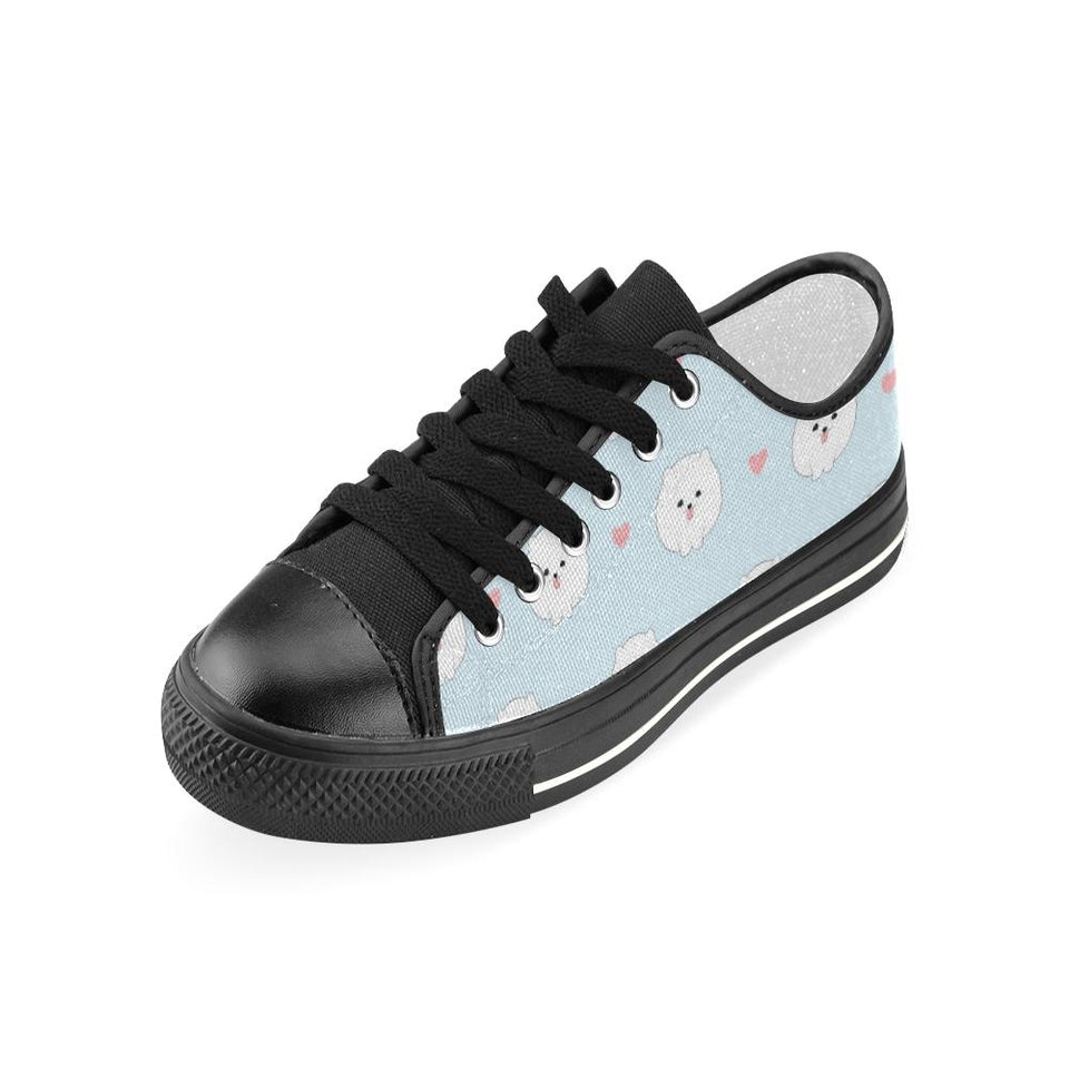 White cute pomeranian pattern Kids' Boys' Girls' Low Top Canvas Shoes Black