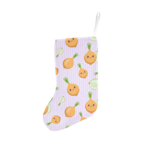 cute onions smiling faces purple background Christmas Stocking