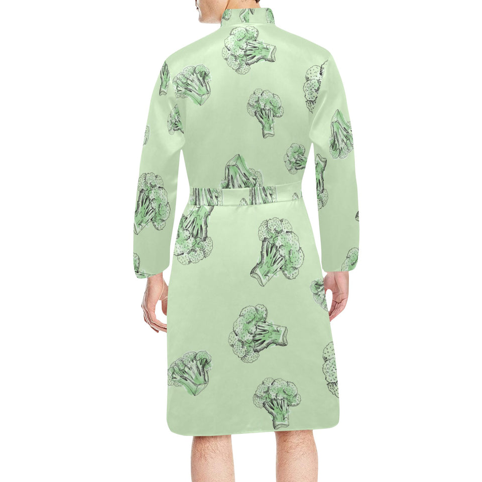 broccoli sketch pattern Men's Long Sleeve Belted Night Robe