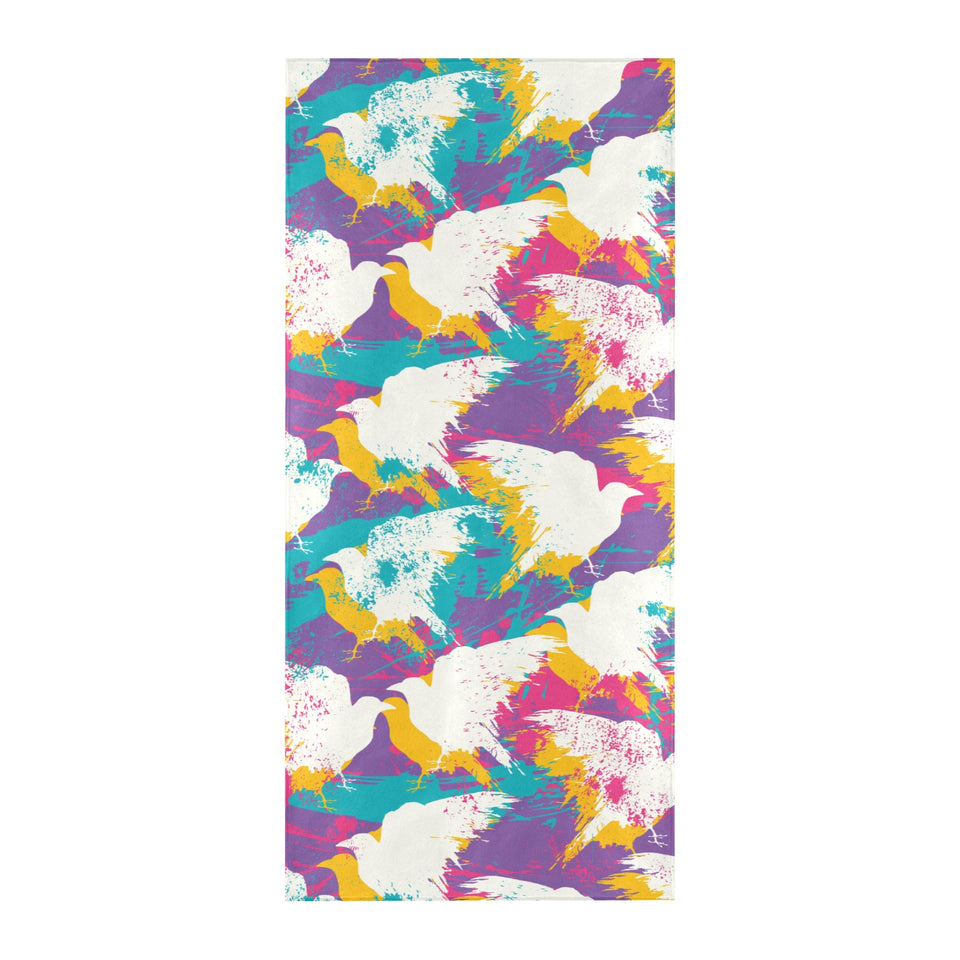 Colorful crow illustration pattern Beach Towel